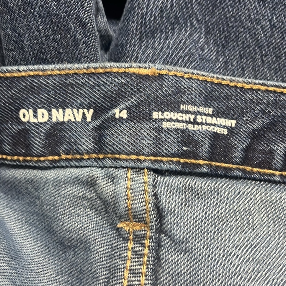Old Navy High-Waisted Button-Fly Slouchy Straight Jeans Sz14 Secret Slim Pockets - Picture 7 of 8